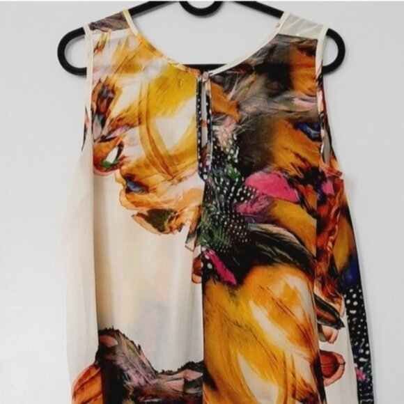 BEDO Silky Colorful Sleeveless Asymmetrical Tunic Blouse Top Hi-Low Hem Sz M/L - Picture 9 of 14
